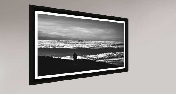 Mount Kilimanjaro black-and-white photo, African silhouette photography, fine art monochrome, adventure landscape print, Tanzania summit photo, Uhuru Peak silhouette, minimalist nature art